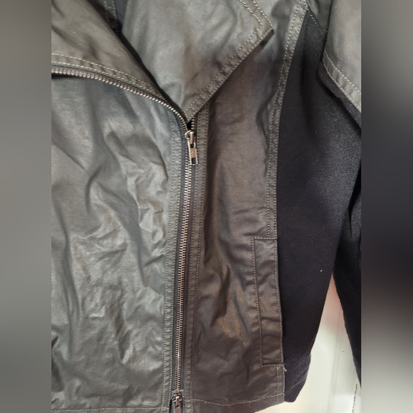 Eileen Fisher Black Waxed Cotton Moto Jacket Size Large - Picture 2 of 8